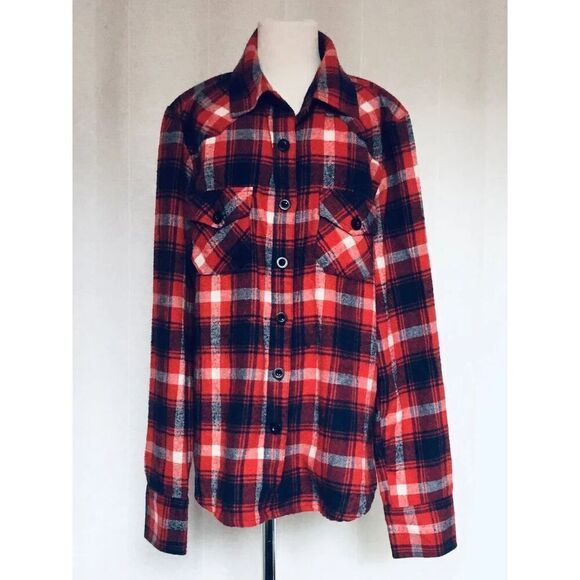 MOLOKAISURF Kids L (12) Red Plaid Flannel Button Down Shirt BUY 2 GET 1 FREE - Picture 1 of 4